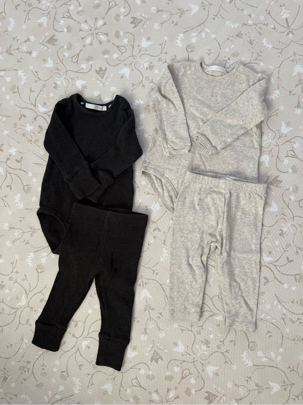 Neutral Baby Two-Piece Sets - Black & Light Heather Gray